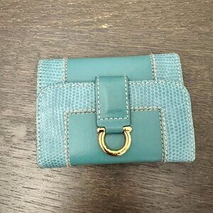 Lancel Turquoise Leather & Snakeskin-Embossed Cardholder